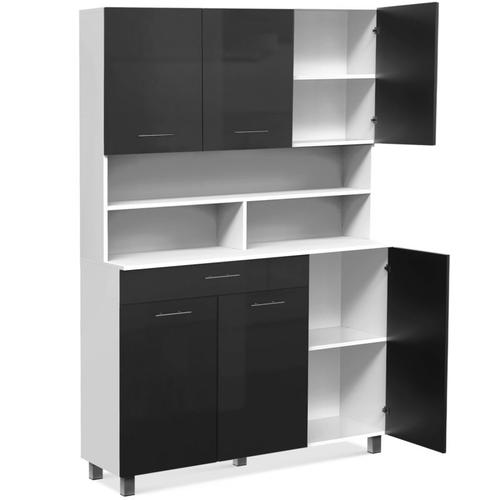 Buffet De Cuisine 120 Cm Cina Meuble 6 Portes Gris Brillant Et Structure Blanche + Tiroir