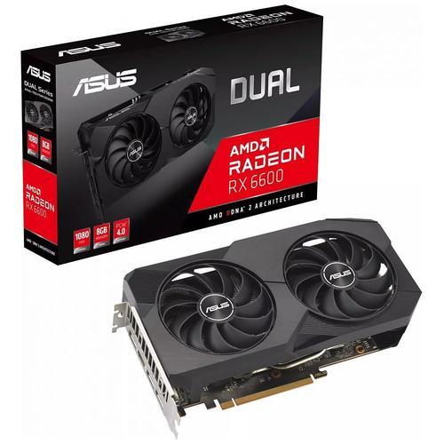 ASUS Dual Radeon RX 6600 V2 8GB - Carte graphique - Radeon RX 6600 - 8 Go GDDR6 - PCIe 4.0 - HDMI, 3 x DisplayPort - gris - boîte