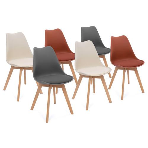 Lot De 6 Chaises Sara Mix Color Gris Foncé X2, Beige X2, Terracotta X2