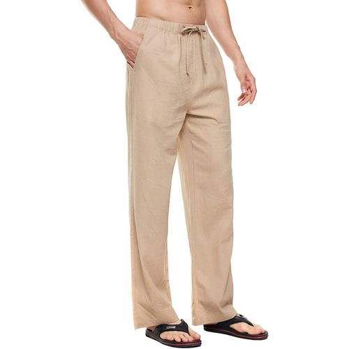 Hommes Long Lin Coton Pullover Pantalons L¿¿Gers Pantalons D¿¿Contract¿¿S Pantalons En Lin D¿¿Contract¿¿S Avec Poches Droites Pantalons De Plage De Vacances Pantalons D'¿¿T¿¿ Normaux Pour Hommes