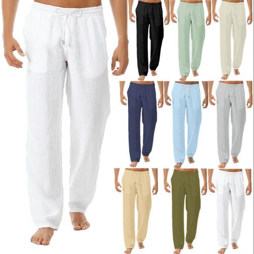 Pantalon En Lin Pour Homme, Pantalon D'¿¿T¿¿ En Coton, Aspect Lin, Coupe R¿¿Guli¿¿Re, Mode, Pantalon Respirant Avec Poches, Taille De Pantalon, D¿¿Contract¿¿, Short De Bain ¿¿ Jambe Droite, Pantalon D¿¿Contract¿¿ Avec Poches Lat¿¿Rales