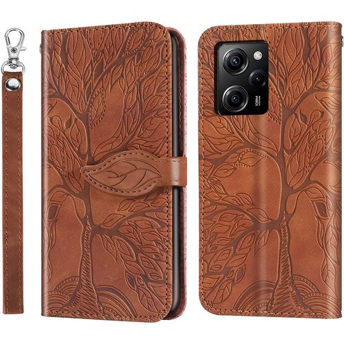 Rostsant Coque Xiaomi Poco X5 Pro/Redmi Note 12 Pro 5g Arbre En Relief Housse En Cuir Pu Samsung A34 Portefeuille ¿¿Tui ¿¿ Rabat Pour Xiaomi Redmi Note 12 Pro/Xiaomi Poco X5 Pro 5g - Brun