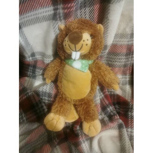 Doudou Peluche Castor Marron Foulard Vert Kinder