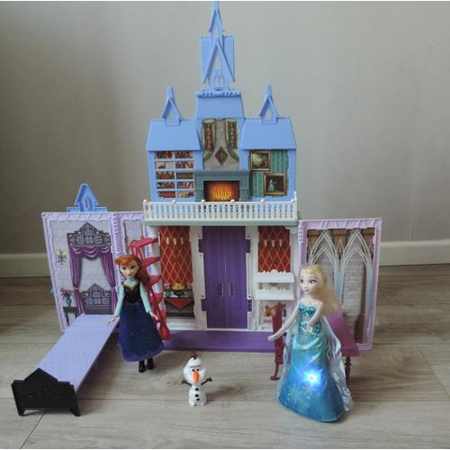 Chateau « Reine Des Neiges » + 3 Poupees (Elsa Musicale Et Lumineuse, Anna, Olaff)