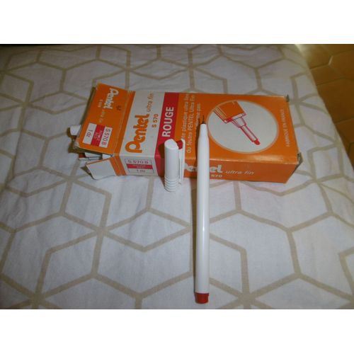 Stylo Feutre Pointe Fine Corps Métallisé Blanc Rouge Pentel S570 Boite De 12