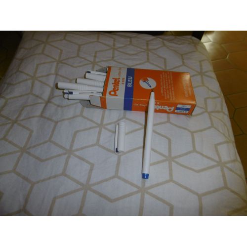 Stylo Feutre Pointe Fine Corps Métallisé Blanc Bleu Pentel S570 Boite De 12