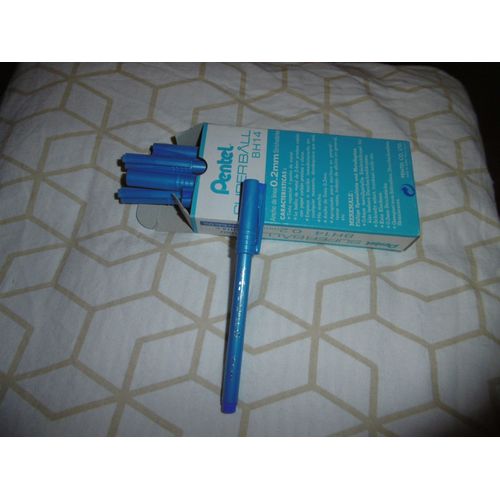 Stylo Feutre A Bille Pointe Fine Métal 0.4mm Pentel Bh14 Boite De 12 Bleu