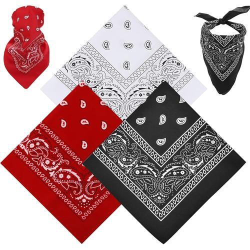 Lot De 3 Bandanas Pour Homme Et Femme - Foulard Pirate Avec Motif Cachemire - Unisexe - Bandana - Bandana - Bandanas - 54 X 54 Cm - Rouge, Noir, Blanc, Blanc, Noir, Rouge., 54 * 54 Cm