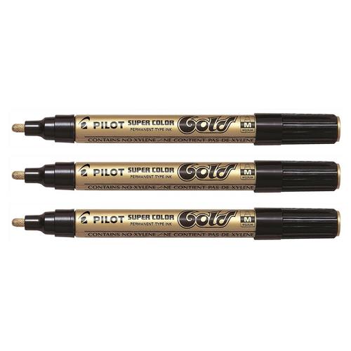 Pilot Lot De 3 Marqueurs Permanent Supercolor Sc-M Pointe Moyenne 2mm Or