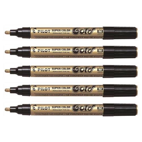 Pilot Lot De 5 Marqueurs Permanent Supercolor Sc-M Pointe Moyenne 2mm Or