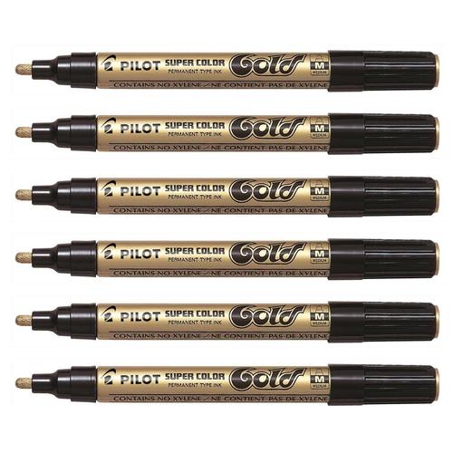 Pilot Lot De 6 Marqueurs Permanent Supercolor Sc-M Pointe Moyenne 2mm Or