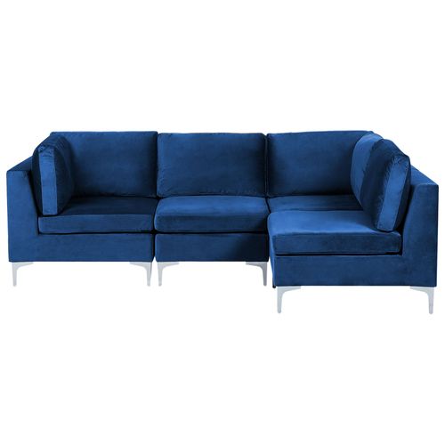 Canapé D'angle Modulaire 4 Places Côté Gauche En Velours Bleu Marine Evja