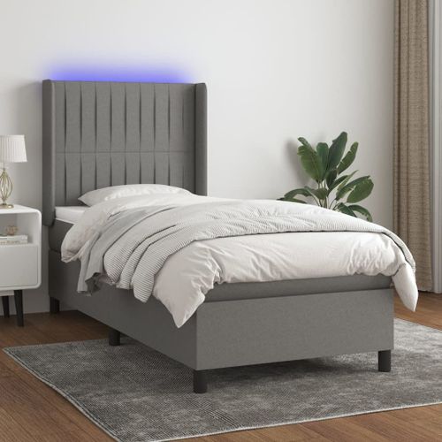 Vidaxl Sommier Tapissier Et Matelas Et Led Gris Foncé 100x200 Cm Tissu