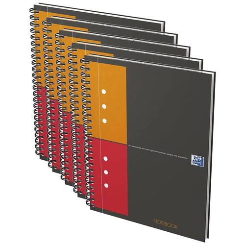 Oxford Lot De 5 Cahiers Notebook Spirale A5+ 160 P Perforées 80g 5x5 Couverture Rigide Gris