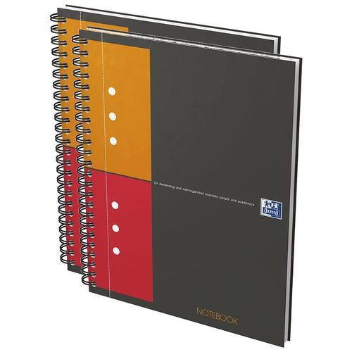 Oxford Lot De 2 Cahiers Notebook Spirale A5+ 160 P Perforées 80g 5x5 Couverture Rigide Gris