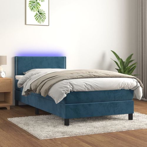 Vidaxl Sommier Tapissier Matelas Et Led Bleu Foncé 100x200 Cm Velours