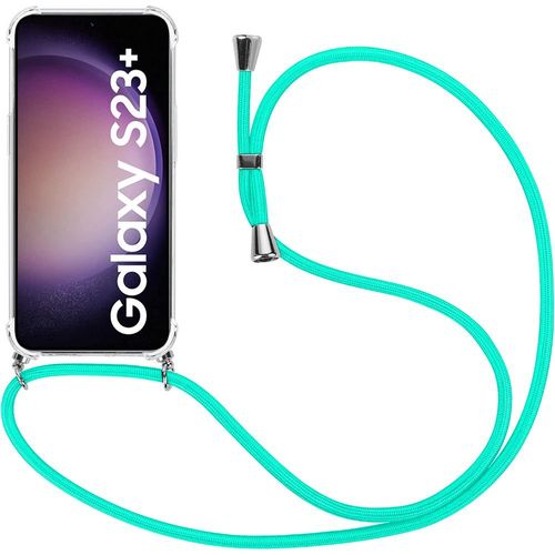 Coque Cordon Pour Samsung Galaxy S23+ / S23 Plus Silicone Antichoc Transparent + Cordon Turquoise - E.F.Connection
