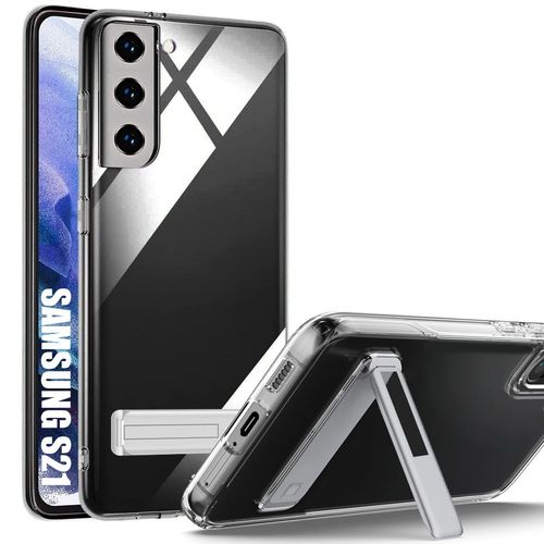 Coque Silicone Pour Samsung Galaxy S21 Protection Antichoc Transparent Avec Support Argenté - E.F.Connection