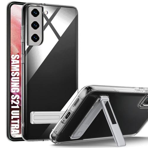 Coque Silicone Pour Samsung Galaxy S21 Ultra - Protection Transparent Avec Support - E.F.Connection