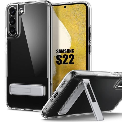 Coque Pour Samsung Galaxy S22 Protection Silicone Avec Support Réglable À 95 Degrés Argenté - E.F.Connection