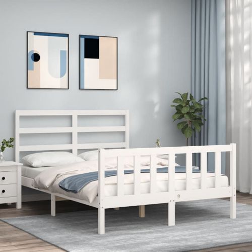 Vidaxl Cadre De Lit Avec Tête De Lit Blanc 120x200 Cm Bois Massif