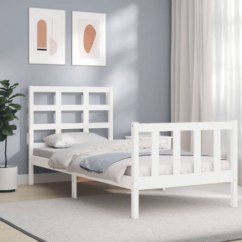 Vidaxl Cadre De Lit Et Tête De Lit Blanc 100x200 Cm Bois Massif