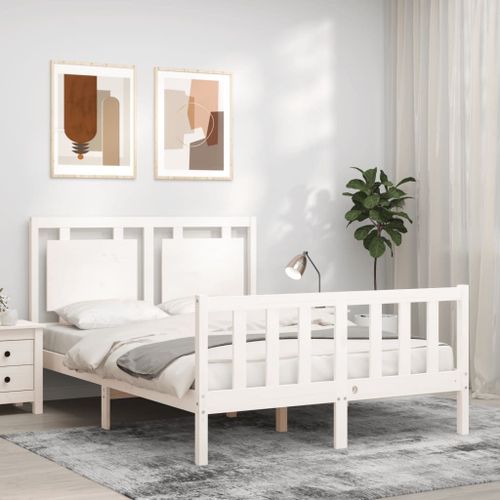 Vidaxl Cadre De Lit Avec Tête De Lit Blanc 120x200 Cm Bois Massif