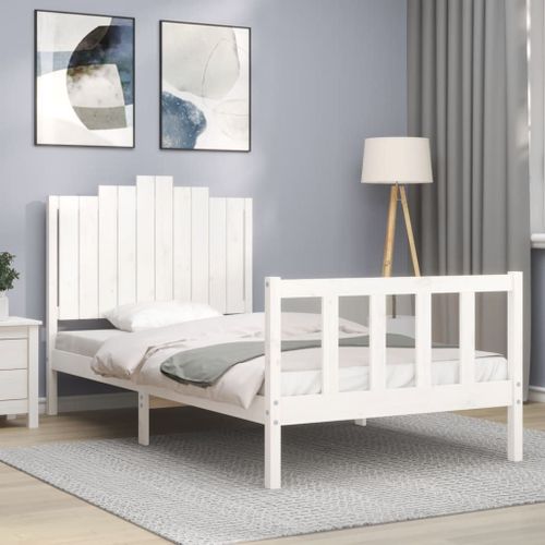 Vidaxl Cadre De Lit Et Tête De Lit Blanc 100x200 Cm Bois Massif