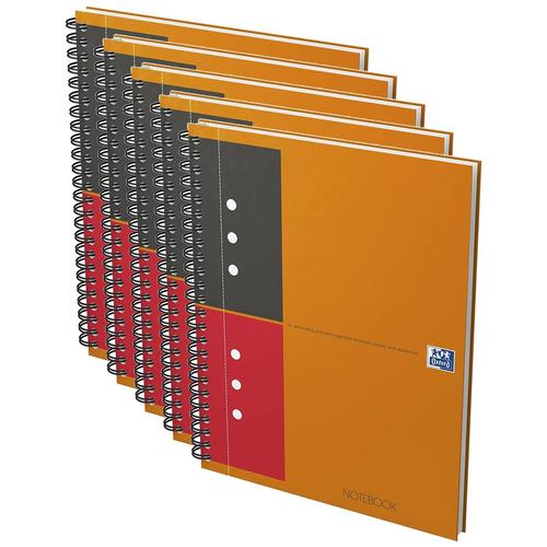 Oxford Lot De 5 Cahiers Notebook Spirale 17x21cm 160p Perforées 80g Lignées 6m-Orange