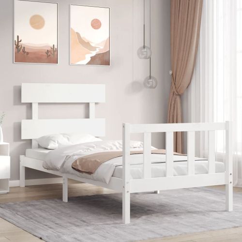 Vidaxl Cadre De Lit Et Tête De Lit Blanc 100x200 Cm Bois Massif