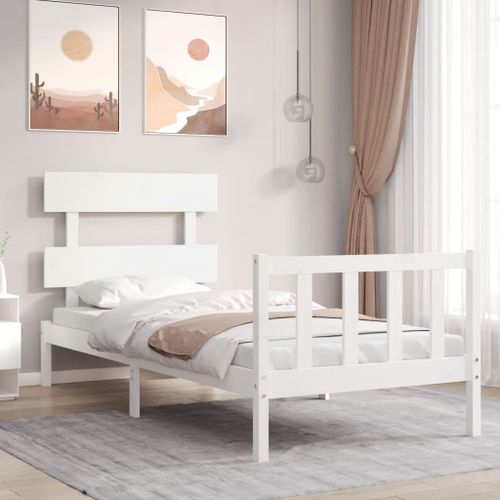 Vidaxl Cadre De Lit Avec Tête De Lit Blanc 90x200 Cm Bois Massif