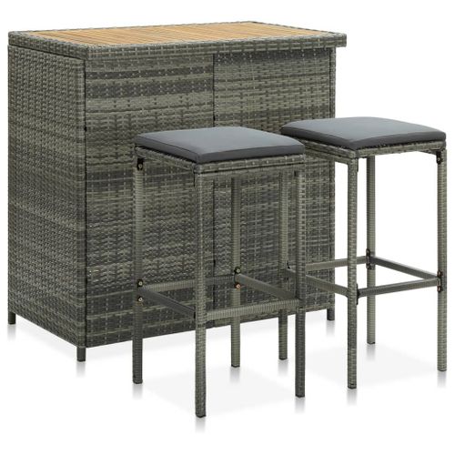 Vidaxl Ensemble De Bar 3 Pcs Résine Tressée Gris