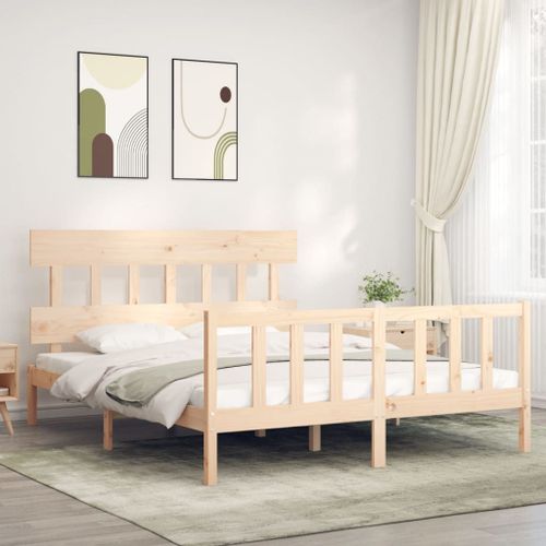 Vidaxl Cadre De Lit Avec Tête De Lit 160x200 Cm Bois Massif