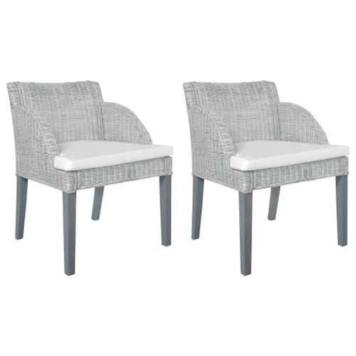 Vidaxl Chaises À Dîner Avec Coussins 2 Pcs Gris Rotin Naturel