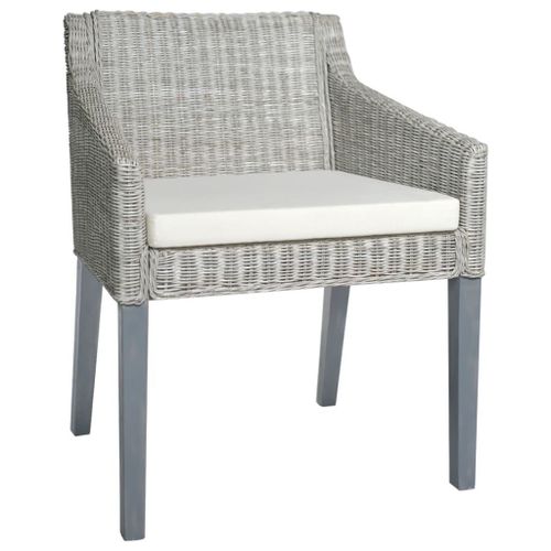Vidaxl Chaise De Salle À Manger Avec Coussin Gris Rotin Naturel