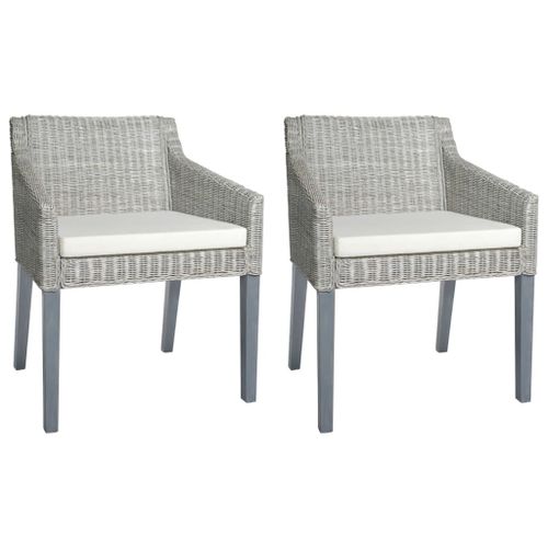 Vidaxl Chaises À Dîner Avec Coussins 2 Pcs Gris Rotin Naturel