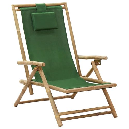 Vidaxl Chaise De Relaxation Inclinable Vert Bambou Et Tissu