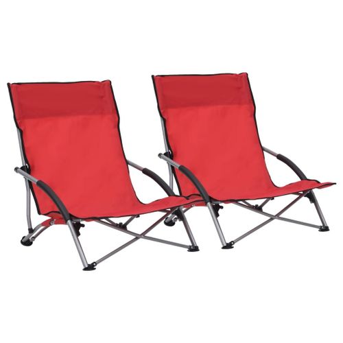 Vidaxl Chaises De Plage Pliables 2 Pcs Rouge Tissu
