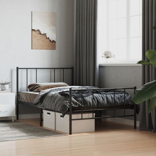 Vidaxl Cadre De Lit Métal Sans Matelas Avec Pied De Lit Noir 100x190cm