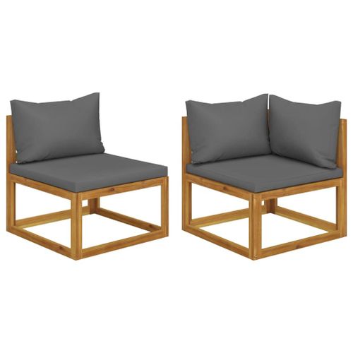Vidaxl Ensemble De Canapés 2pcs Avec Coussins Gris Foncé Acacia Solide
