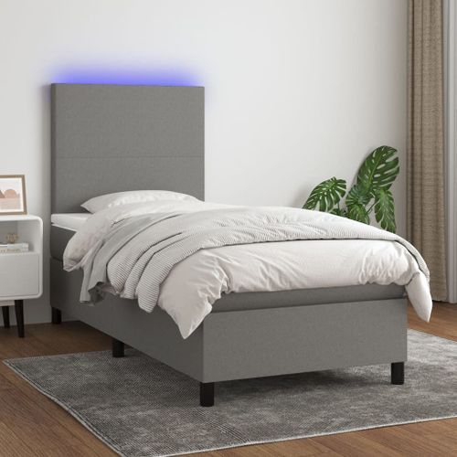 Vidaxl Sommier Tapissier Et Matelas Et Led Gris Foncé 100x200 Cm Tissu