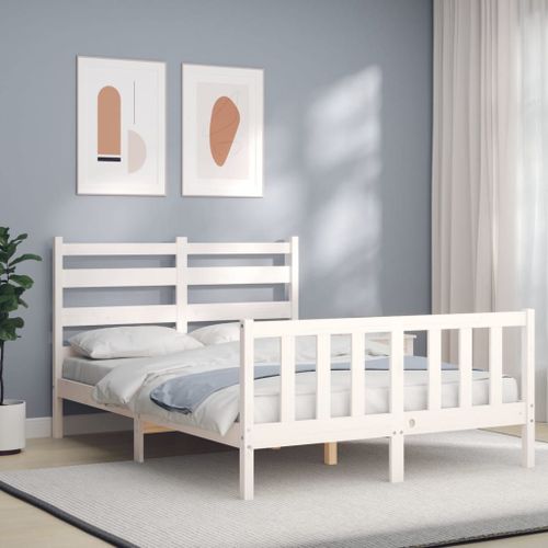 Vidaxl Cadre De Lit Avec Tête De Lit Blanc 120x200 Cm Bois Massif