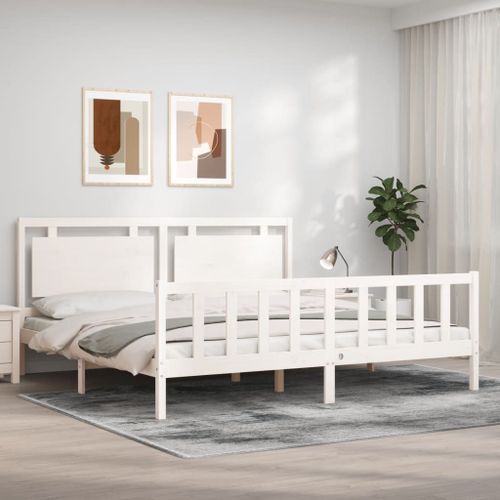 Vidaxl Cadre De Lit Avec Tête De Lit Blanc 180x200 Cm Bois Massif