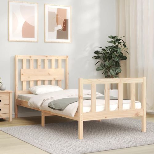 Vidaxl Cadre De Lit Avec Tête De Lit 90x200 Cm Bois Massif