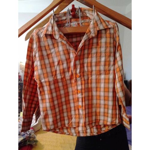 Chemise À Carreaux Oranges Blancs 4 Ans Vintage Années 90 Kokodo.