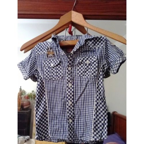 Chemise À Carreaux Marine/Blanc 4 Ans Vintage Années 90 Superbrand.