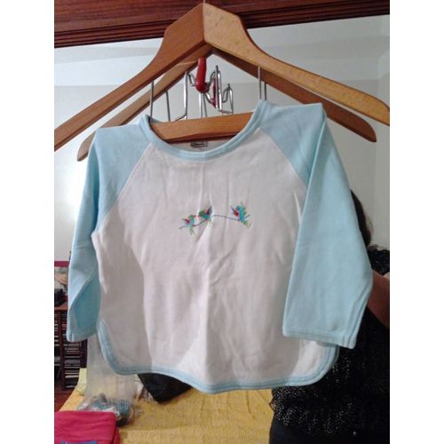 Tee-Shirt Blanc/ Bleu Clair 2 Ans Vintage Années 90 Petit Descamps.