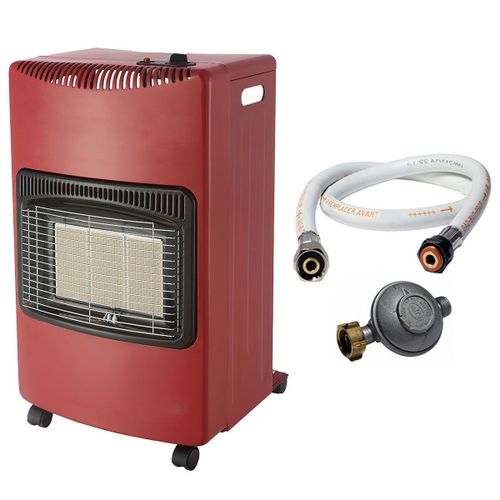 Poele à gaz Rouge pliable 4,2KW Chauffage d'appoint Interieur Allumage Piezo Tuyau gaz + detendeur butane INTEC
