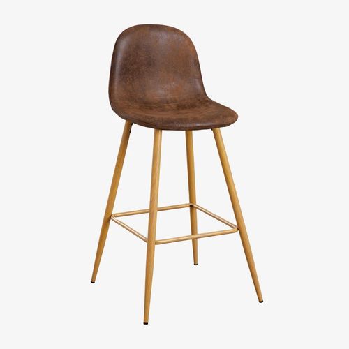 Pack De 2 Tabourets Hauts En Simili Cuir Glamm Bois Naturel ¿75 Cm Café Vintage