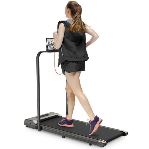 2 En 1 Tapis De Marche Pliable - Bigzzia Tapis De Course Roulant Électrique - 1-10 Km/H Vitesse Réglable - Avec Accoudoir Et Écran Lcd Gris